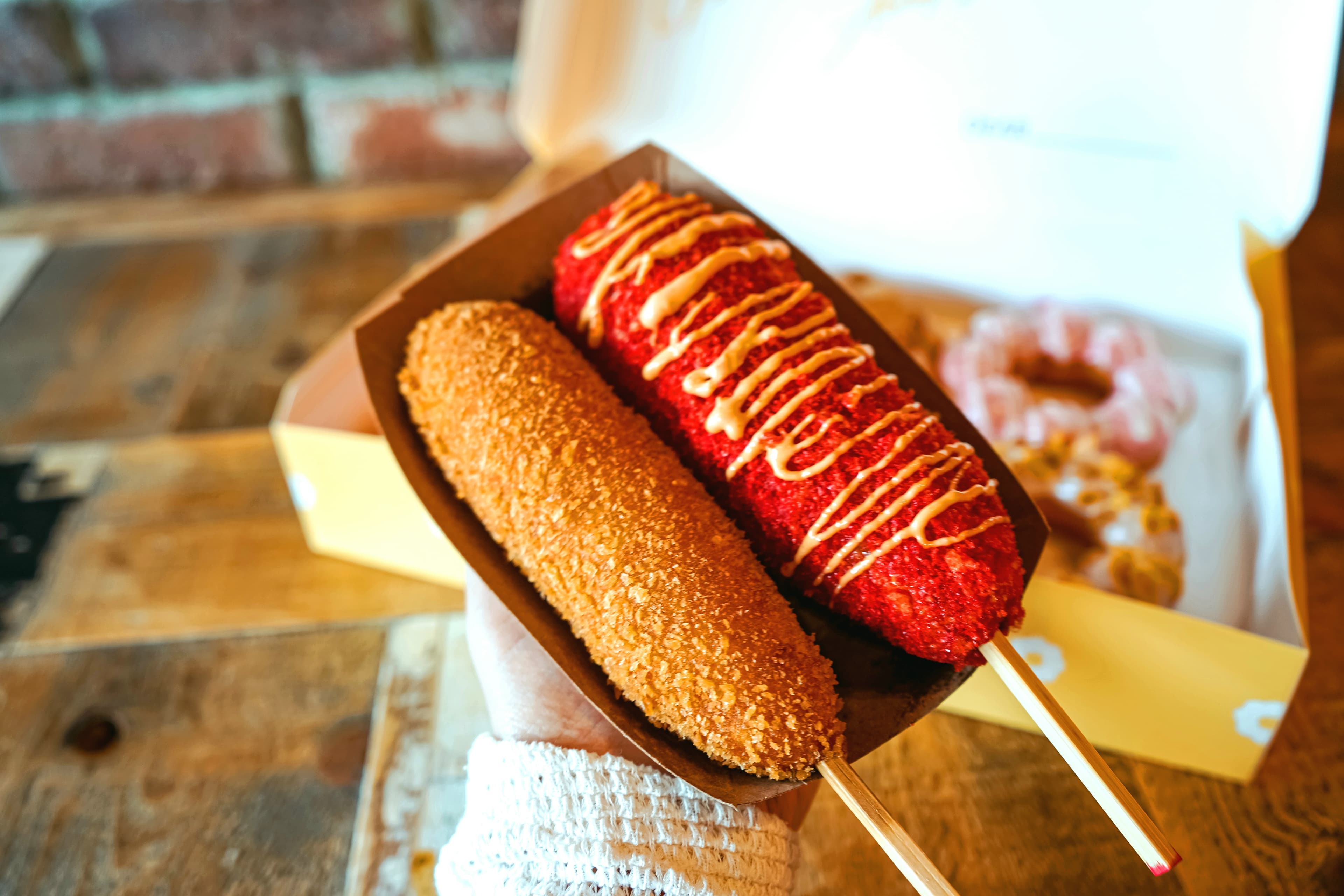 Korean hotdogs with colorful coatings