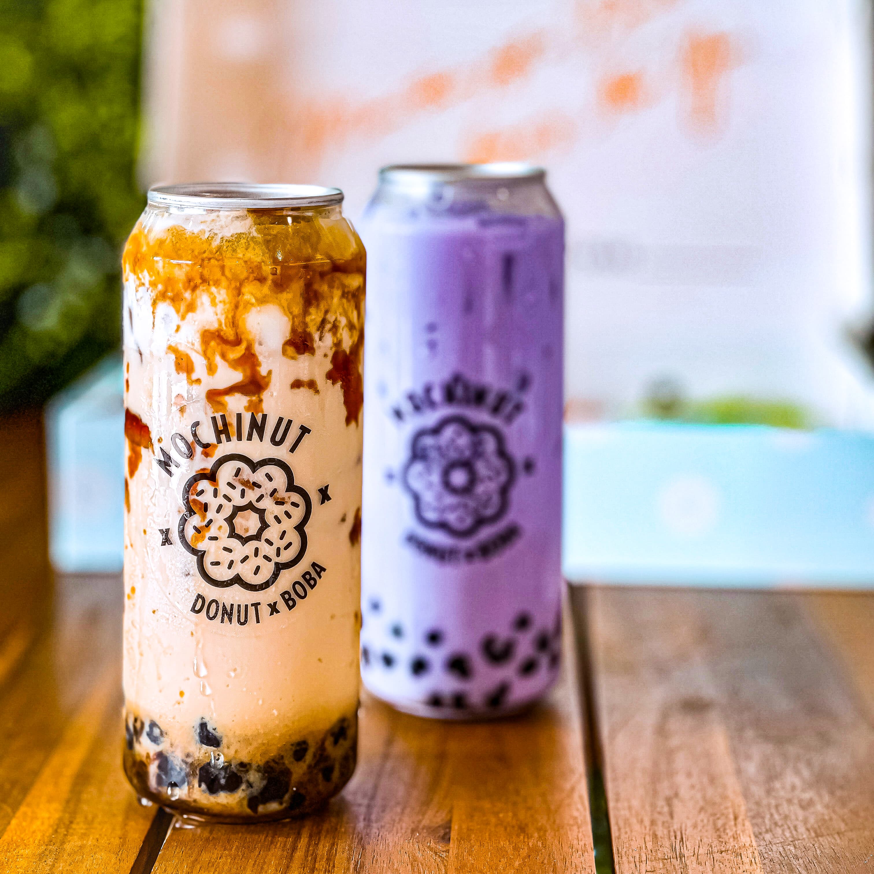 Colorful bubble tea drinks with tapioca pearls